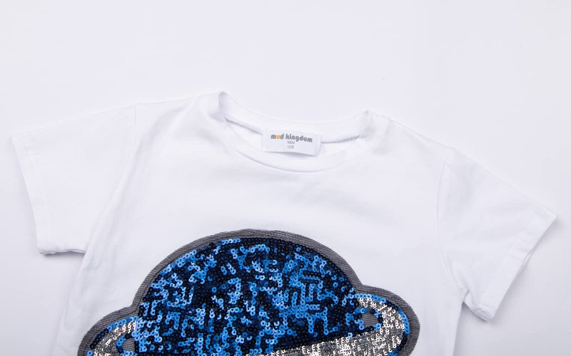 Mud Kingdom Little Girls Summer T-Shirt White Cute Sequins Planet Size 5 - Image 3